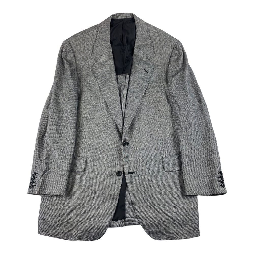 Oxxford Clothes Blue White Tickweave Half Lined Wool Mens Blazer 44T 93242SEN2